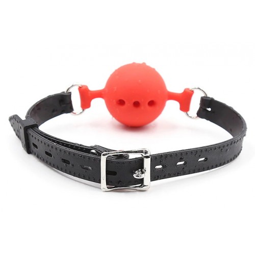 Силиконовый дышащий кляп-шар red-black S