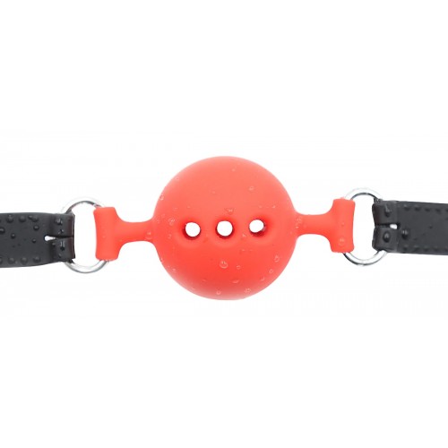 Силиконовый дышащий кляп-шар red-black S