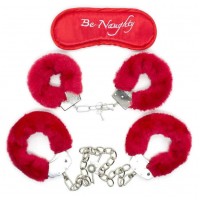 Красный набор БДСМ с искусственным мехом