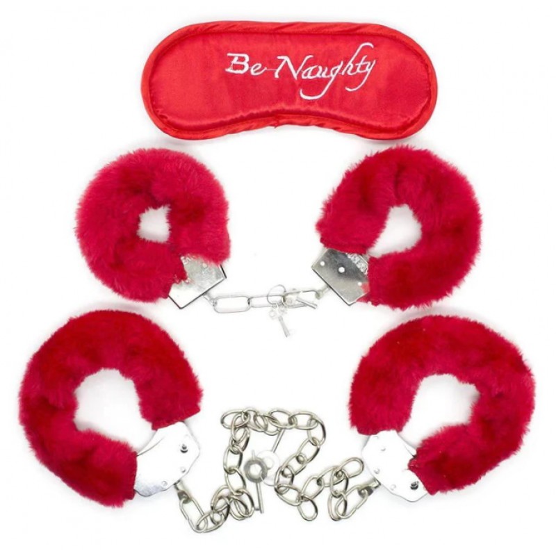 Красный набор БДСМ с искусственным мехом