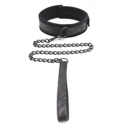 Черный ошейник с узором на поводке