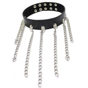 Ошейник БДСМ узкий с цепочками (иной угол)
