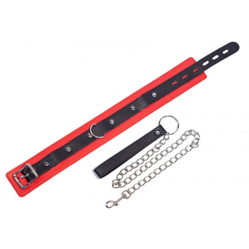 Ошейник с поводком черно-красный