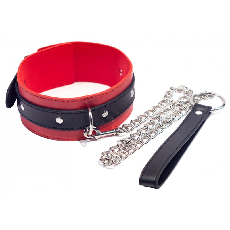 Ошейник с поводком черно-красный