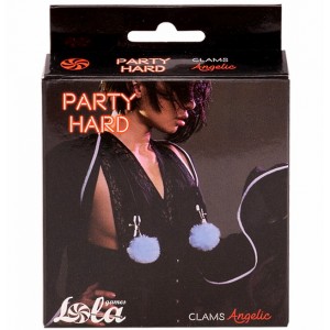 Зажимы на соски с голубым мехом Party Hard Angelic Blue (иной угол)
