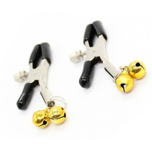 Зажимы для сосков с двойным бубенчиком желтые (иной угол)