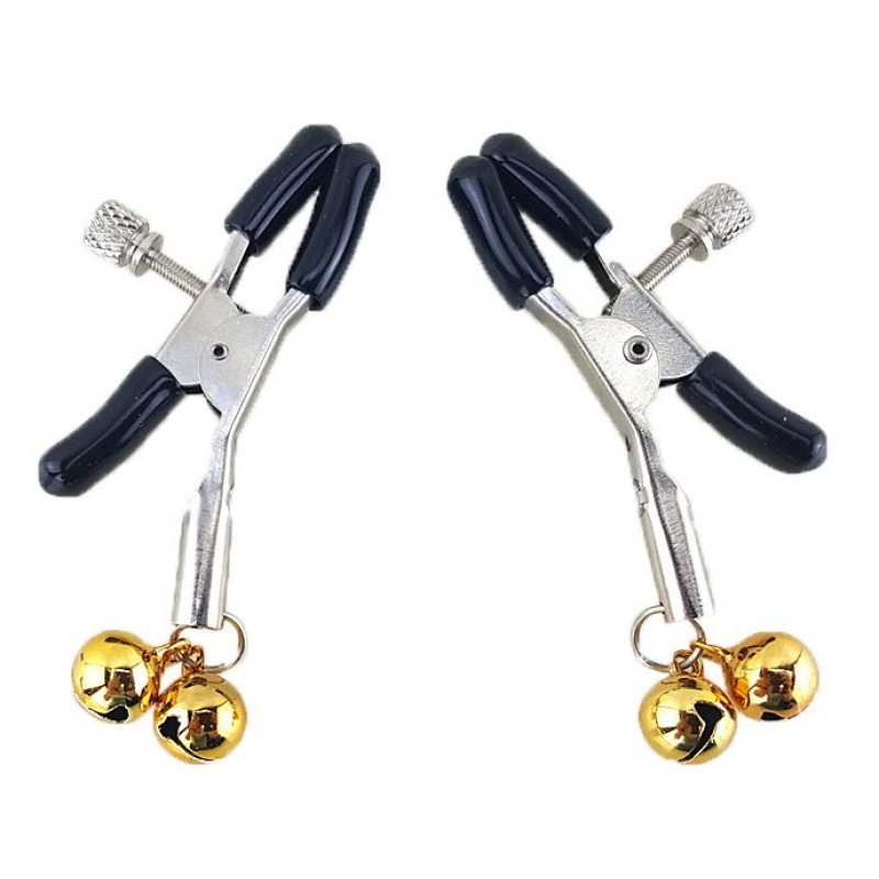 Зажимы для сосков с двойным бубенчиком желтые