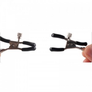 Зажимы для сосков с двойным бубенчиком фуксия (иной угол)