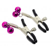 Зажимы для сосков с двойным бубенчиком фуксия