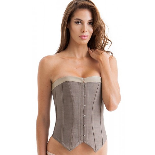 Бежевый корсет с кожаной вставкой на ленточной шнуровке Suit Inspired Waistcoat Corset XL