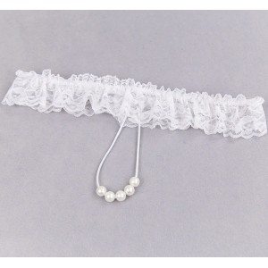 Стринги кружевные с жемчужной нитью белые (иной угол)