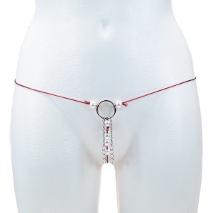 Трусики стринги с бусинами и цепочками красные (иной угол)