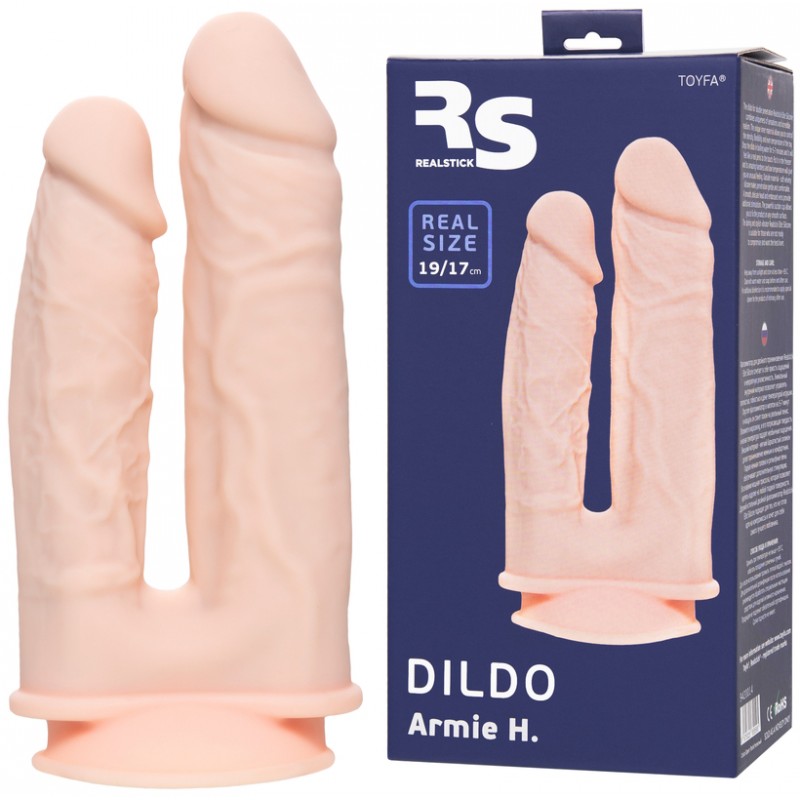 Фаллоимитатор для двойного проникновения RealStick Silicone Armie H, сайлекспан, телесный, 19 см