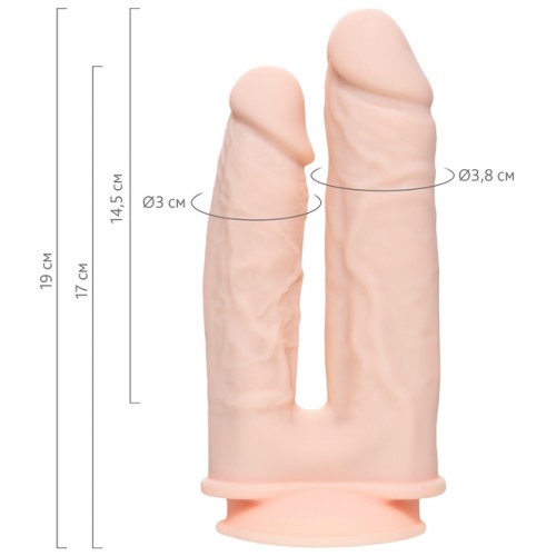 Фаллоимитатор для двойного проникновения RealStick Silicone Armie H, сайлекспан, телесный, 19 см