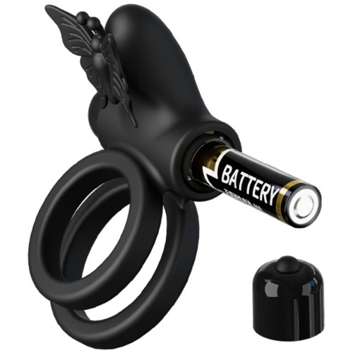 Эрекционное виброкольцо Pretty Love Passionate Ring с петлей на мошонку черное