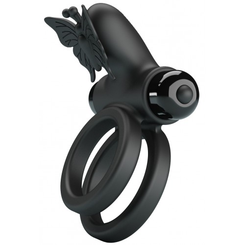 Эрекционное виброкольцо Pretty Love Passionate Ring с петлей на мошонку черное