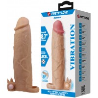 Увеличивающая вибронасадка с клиторальным стимулятором и петлей под мошонку телесная Xerxes + 7,5 см