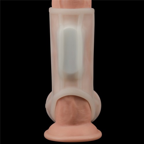 Рельефная вибронасадка на пенис и мошонку Vibrating Ridge Knights Ring with Scrotum Sleeve