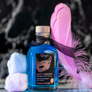 Комплект для сладких игр со съедобным массажным маслом Orgie Lips Massage вкус сахарной ваты 100 мл (иной угол)