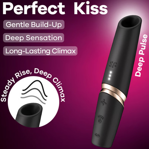Вакуумно-волновой мини-стимулятор клитора с вибрацией помада Satisfyer Perfect Kiss