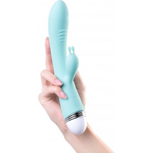 Вибратор с клиторальным стимулятором Flovetta by Toyfa Iris, силикон, мятный, 22 см (иной угол)