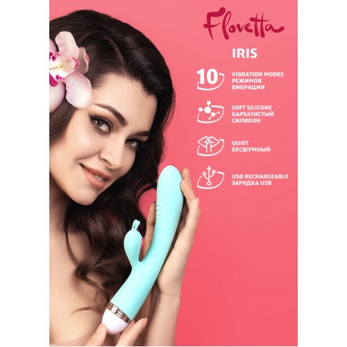 Вибратор с клиторальным стимулятором Flovetta by Toyfa Iris, силикон, мятный, 22 см