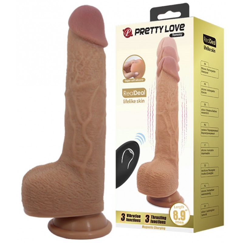 Реалистичный вибратор-ротатор с функцией поступательных движений и пультом дистанционного управления Tommy