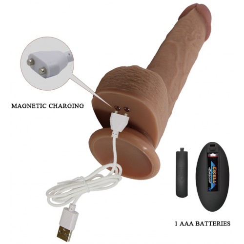 Реалистичный вибратор-ротатор с функцией поступательных движений и пультом дистанционного управления Tommy