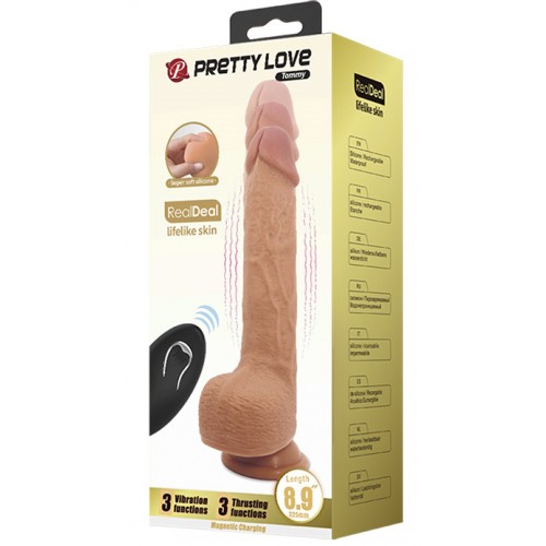 Реалистичный вибратор-ротатор с функцией поступательных движений и пультом дистанционного управления Tommy