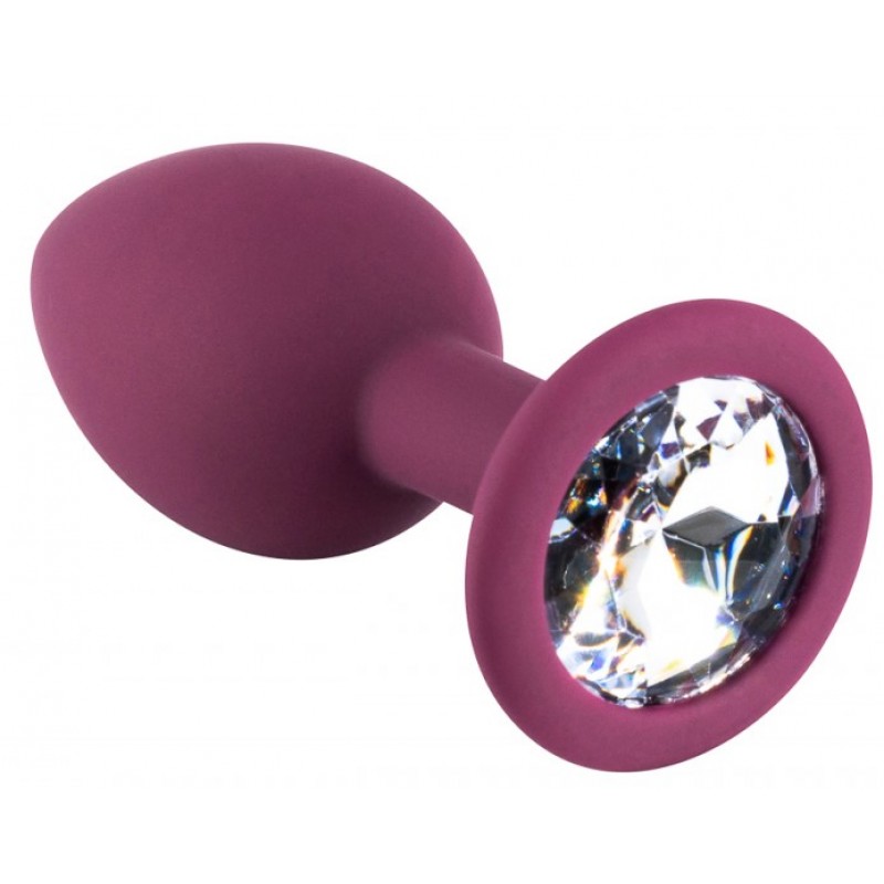 Бордовая силиконовая пробка с прозрачным кристаллом M 
