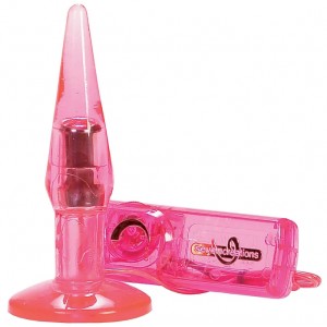 Анальная пробка с вибрацией Small Clear Butt Plug розовая (иной угол)