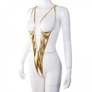 Золотистое пикантное боди с открытой грудью (иной угол)