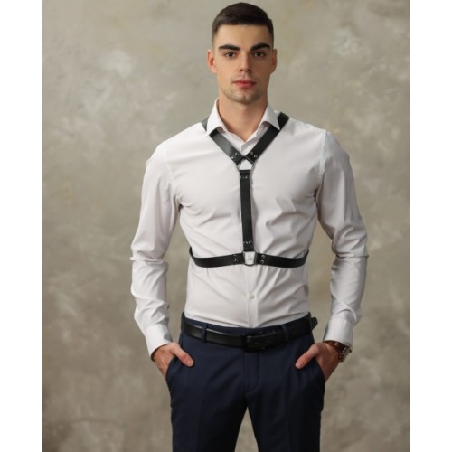 Кожаная двусторонняя БДСМ сбруя для мужчин