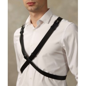 Кожаная двусторонняя БДСМ сбруя для мужчин (иной угол)