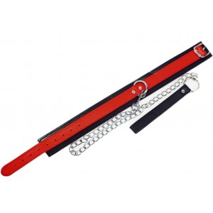 Чёрно-красный ошейник на цепочке (иной угол)