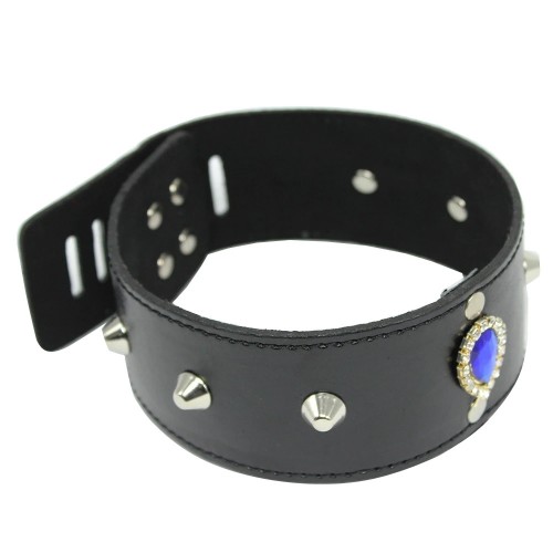 Ошейник на поводке с шипами и стразом