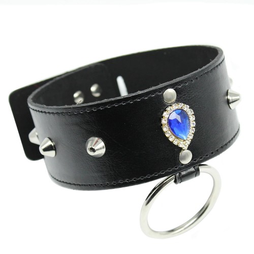 Ошейник на поводке с шипами и стразом