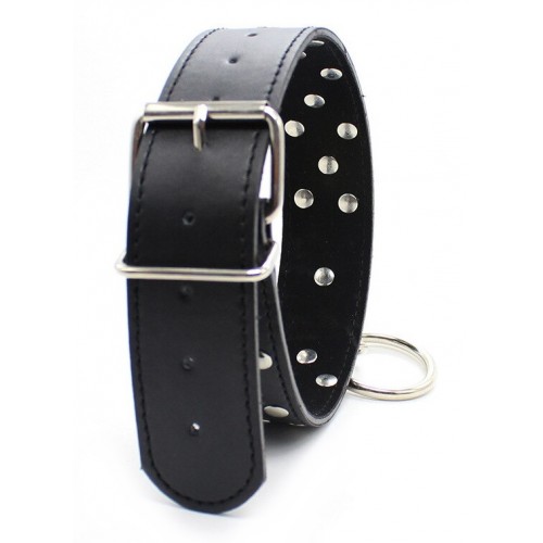 Ошейник с металлическими заклепками и поводком