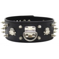 Широкий черный ошейник с шипами