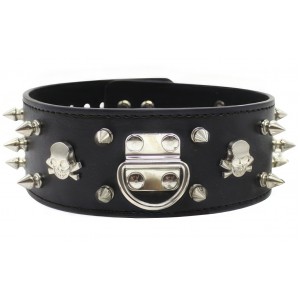 Широкий черный ошейник с шипами
