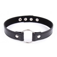 Черный ошейник на заклепках с кольцом