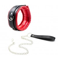 Ошейник узкий с поводком красно-черный