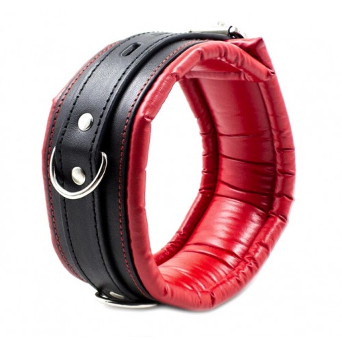 Ошейник узкий с поводком красно-черный