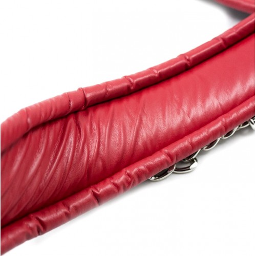 Ошейник узкий с поводком красно-черный