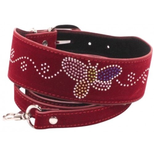 Регулируемый ошейник с поводком со стразами красный