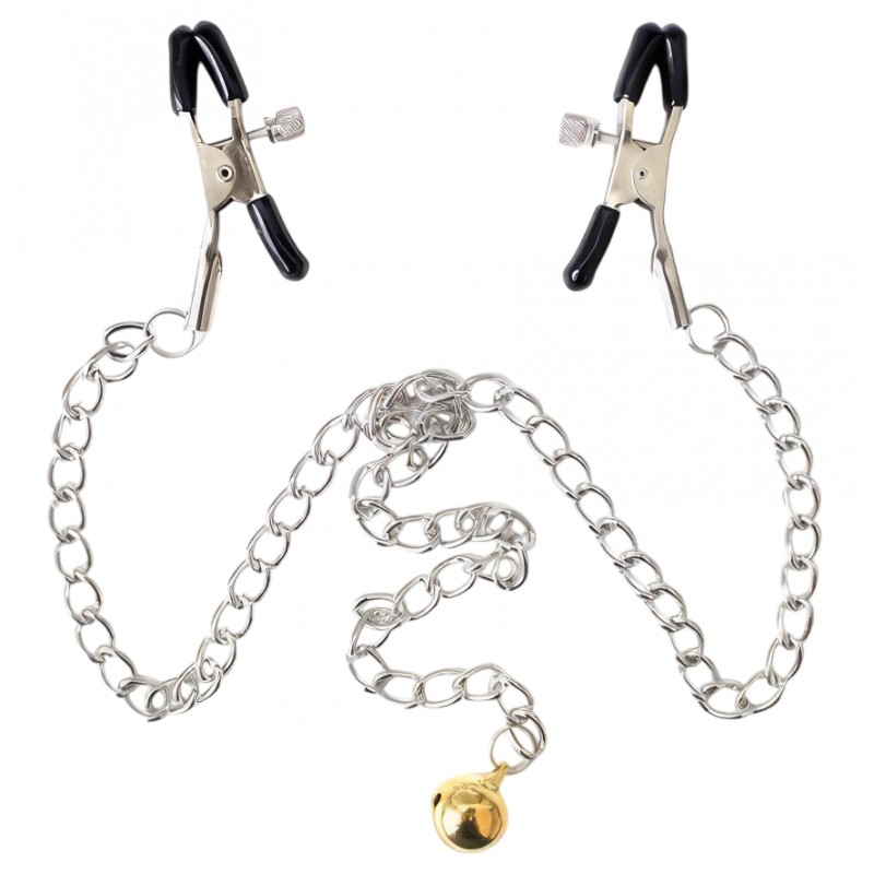 Зажимы для сосков с цепочкой и желтым бубенчиком