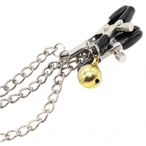 Зажимы для сосков с цепочкой и желтым бубенчиком