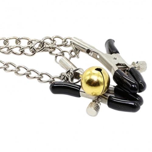 Зажимы для сосков с цепочкой и желтым бубенчиком