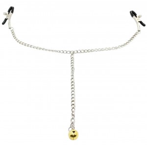 Зажимы для сосков с цепочкой и желтым бубенчиком (иной угол)