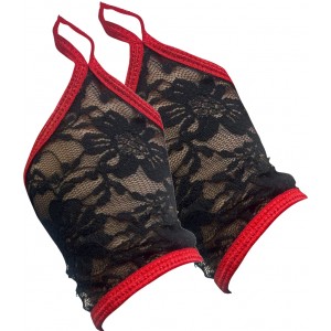 Изящные черно-красные митенки из кружева OS (иной угол)